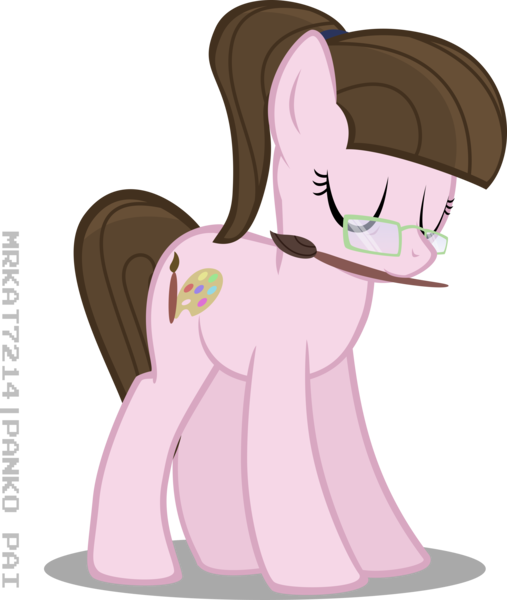 Size: 5439x6440 | Tagged: safe, artist:mrkat7214, derpibooru import, oc, oc:charm palette, unofficial characters only, earth pony, pony, eyes closed, female, glasses, mare, paintbrush, ponytail, simple background, solo, transparent background, vector