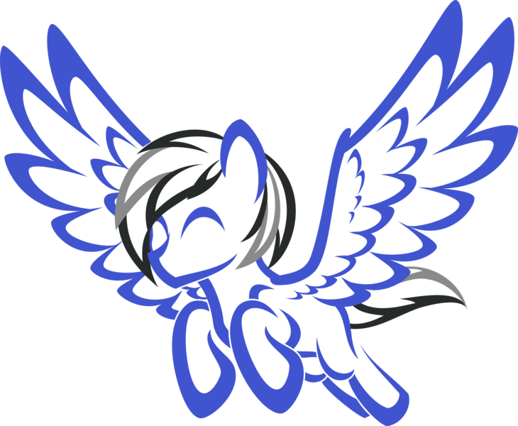 Size: 3650x3000 | Tagged: artist:up1ter, black mane, blue coat, colored, commission, cute, derpibooru import, ears up, eyes closed, flying, gray mane, happy, lineart, male, oc, oc:driftor, pegasus, pegasus oc, safe, silhouette, simple background, solo, spread wings, stallion, thick outline, transparent background, two toned mane, two toned tail, wings, ych result, your character here