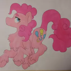 Size: 1080x1080 | Tagged: safe, artist:c_owokie, derpibooru import, pinkie pie, earth pony, pony, chest fluff, female, mare, smiling, solo, traditional art, unshorn fetlocks