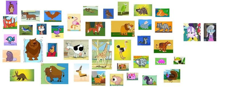 Size: 1280x516 | Tagged: safe, artist:nicolassantiago2004, derpibooru import, edit, diamond tiara, silver spoon, aardvark, bear, beaver, big cat, bird, blue jay, buffalo, cat, chicken, chipmunk, cow, duck, eagle, flamingo, fox, frog, gazelle, giraffe, goat, hawk, leopard, lion, ostrich, owl, parrot, pig, porcupine, rabbit, raccoon, sheep, snake, snow leopard, squirrel, tiger, tortoise, toucan, turkey, equestria girls, animal, dachshund, piglet