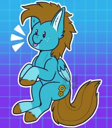 Size: 682x775 | Tagged: safe, artist:sursiq, derpibooru import, oc, oc:carbon, pegasus, pony, :p, blue, brown mane, colored, commission, fullbody, solo, tongue out, white outline, ych example, your character here