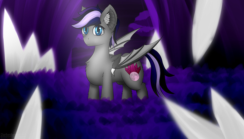 Size: 3796x2160 | Tagged: safe, artist:darbedarmoc, derpibooru import, oc, oc:dick crystal, bat pony, bat pony oc, bat wings, chest fluff, cloud, crystal, ear fluff, grass, looking at you, male, moon, moonlight, night, solo, wings