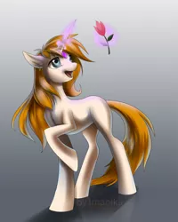 Size: 614x766 | Tagged: safe, artist:imanika, derpibooru import, oc, unofficial characters only, pony, unicorn, blank flank, commission, digital art, female, flower, glowing horn, horn, magic, mare, simple background, solo, tail