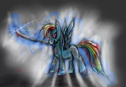 Size: 1300x900 | Tagged: semi-grimdark, artist:peperoger, derpibooru import, rainbow dash, pegasus, pony, badass, blood, cut, female, mare, mouth hold, solo, sword, wallpaper, weapon