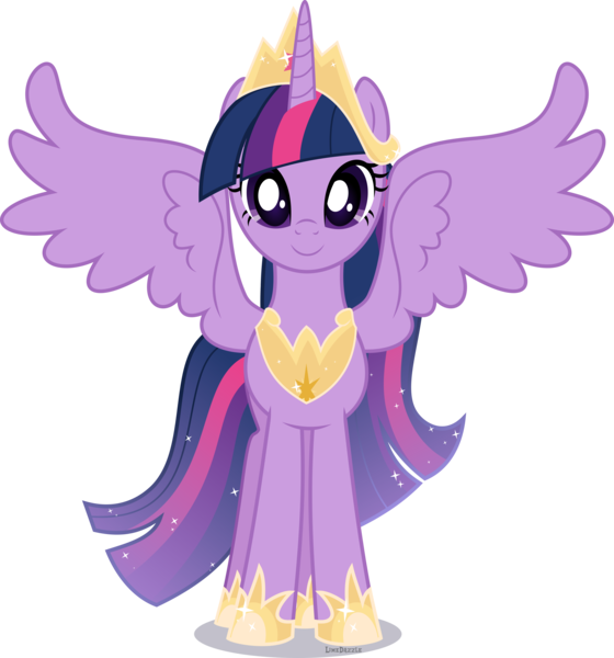 Size: 4197x4500 | Tagged: safe, artist:limedazzle, derpibooru import, princess twilight 2.0, twilight sparkle, twilight sparkle (alicorn), alicorn, pony, the last problem, absurd resolution, alternate design, crown, female, front view, hoof shoes, jewelry, looking at you, mare, necklace, older, older twilight, peytral, redesign, regalia, simple background, smiling, solo, sparkling, spread wings, standing, tiara, transparent background, vector, wings