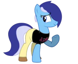 Size: 1304x1070 | Tagged: safe, artist:bastbrushie, derpibooru import, oc, oc:brushie brusha, unofficial characters only, earth pony, background removed, blue mane, clothes, cute, earth pony oc, pants, shirt, shoes, simple background, smiling, solo, tail, transparent background, t-shirt, vector