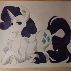 Size: 1080x1080 | Tagged: safe, artist:c_owokie, derpibooru import, rarity, pony, unicorn, chest fluff, fluffy, prone, solo, traditional art, unshorn fetlocks