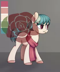 Size: 1080x1296 | Tagged: safe, artist:ash_helz, derpibooru import, oc, unofficial characters only, earth pony, pony, clothes, colored hooves, earth pony oc, frown, obtrusive watermark, reference sheet, scarf, solo, watermark