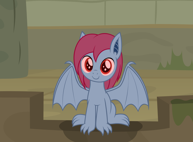 Size: 2674x1976 | Tagged: safe, artist:badumsquish, derpibooru import, gargoyle, hybrid, monster pony, original species, pony, daring done?, claws, female, half-pony, interspecies offspring, looking at you, offspring, parent:fluttershy, parent:guardiangoyle, red eyes, show accurate, sitting, smiling, solo, spread wings, temple, wings