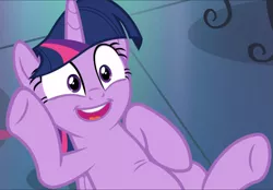 Size: 1351x939 | Tagged: a health of information, alicorn, cropped, cute, derpibooru import, excited, laying on ground, safe, screencap, smiling, solo, twiabetes, twilight sparkle, twilight sparkle (alicorn)