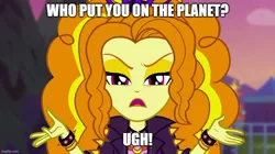 Size: 888x499 | Tagged: safe, derpibooru import, edit, edited screencap, editor:icey-wicey-1517, screencap, adagio dazzle, equestria girls, equestria girls series, sunset's backstage pass!, spoiler:eqg series (season 2), bracelet, clothes, female, i heart dancing, imgflip, jacket, jewelry, leather jacket, meme, open mouth, solo, spiked wristband, spongebob reference, spongebob squarepants, who put you on the planet, wristband