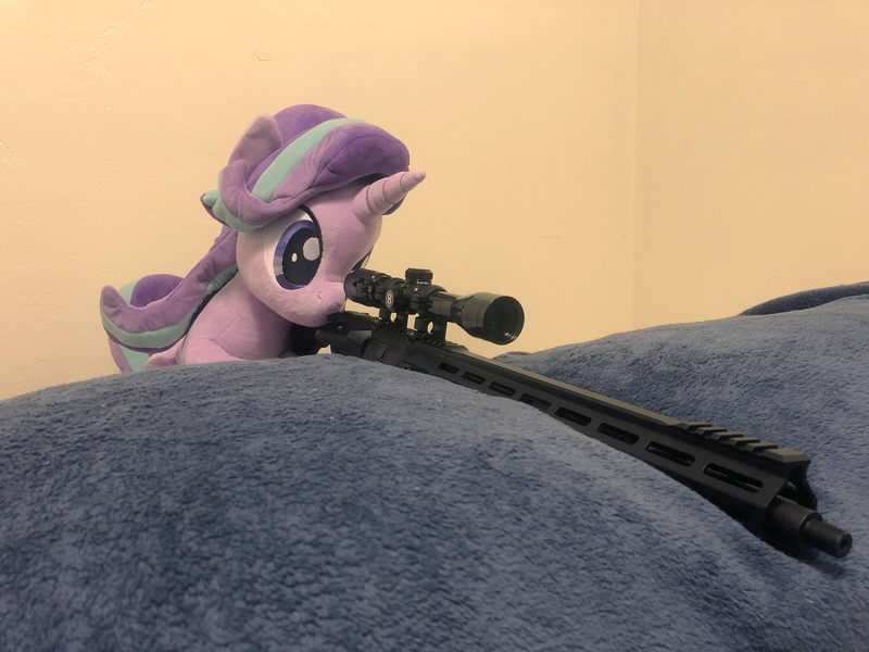 Size: 4032x3024 | Tagged: safe, artist:nekokevin, artist:yaop, derpibooru import, starlight glimmer, pony, unicorn, series:nekokevin's glimmy, absurd resolution, aero precision, ar15, cute, exploitable meme, female, glimmerbetes, gun, irl, mare, meme, photo, plushie, rifle, simple background, snipelight glimmer, solo, template, transparent background, weapon