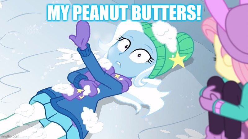 Size: 800x450 | Tagged: safe, derpibooru import, edit, edited screencap, screencap, fluttershy, trixie, equestria girls, equestria girls series, holidays unwrapped, spoiler:eqg series (season 2), food, peanut butter