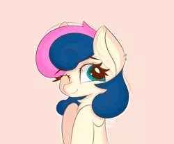 Size: 4479x3724 | Tagged: safe, artist:janelearts, derpibooru import, bon bon, sweetie drops, earth pony, pony, adorabon, bust, chest fluff, cute, ear fluff, female, hnnng, looking at you, mare, one eye closed, pink background, portrait, simple background, solo, wink