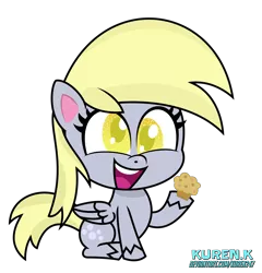 Size: 1800x1878 | Tagged: safe, artist:kuren247, derpibooru import, derpy hooves, pegasus, pony, my little pony: pony life, cross-eyed, cute, derpabetes, female, food, g4 to g4.5, generation leap, muffin, simple background, sitting, smiling, solo, transparent background