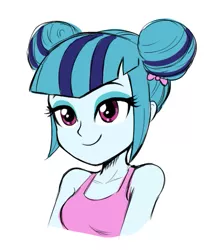 Size: 463x517 | Tagged: safe, artist:nairdags, derpibooru import, sonata dusk, equestria girls, alternate hairstyle, bow, bust, clothes, cute, female, hair bow, hairstyle swap, sleeveless, smiling, solo, sonatabetes, sports bra, tanktop