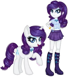 Size: 1280x1419 | Tagged: safe, artist:fantarianna, derpibooru import, rarity, pony, unicorn, equestria girls, boots, bracelet, clothes, female, hand on hip, high heel boots, high heels, human and pony, human ponidox, jewelry, looking at you, mare, necklace, self ponidox, shoes, simple background, skirt, transparent background