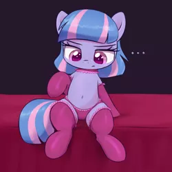 Size: 2000x2000 | Tagged: suggestive, artist:trial397, derpibooru import, wind sprint, pegasus, ..., bed, choker, clothes, female, filly, foalcon, frilly underwear, image, panties, pink underwear, png, socks, solo, unamused, underwear