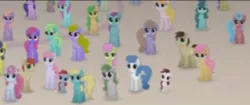 Size: 313x132 | Tagged: safe, derpibooru import, screencap, cornsilk, unnamed character, unnamed pony, earth pony, pony, unicorn, my little pony: the movie, background pony, canterlot, cropped, female, filly, male, mare, offscreen character, stallion