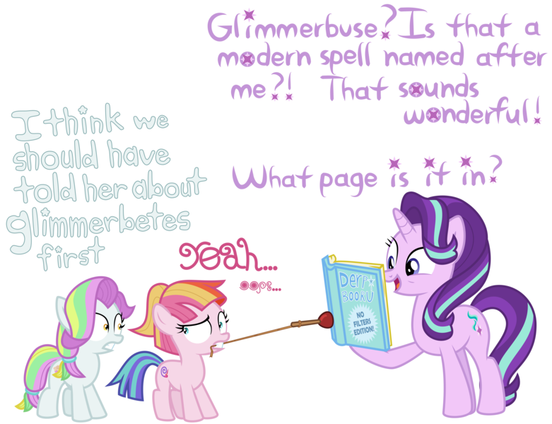 Size: 6969x5357 | Tagged: absurd resolution, artist:kmlp, book, coconut cream, derpibooru, derpibooru import, meta, safe, simple background, starlight glimmer, toilet plunger, toola roola, transparent background, vector