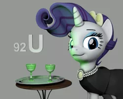 Size: 1350x1080 | Tagged: safe, artist:oc1024, derpibooru import, rarity, pony, unicorn, series:joycall6's periodic table, 3d, bust, gray background, marie curie, periodic table, simple background, source filmmaker, this will end in radiation poisoning, uranium, uranium glass