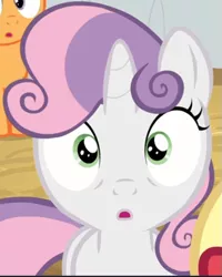 Size: 495x618 | Tagged: cropped, derpibooru import, looking at you, offscreen character, safe, screencap, shocked, solo, sweetie belle, the break up breakdown