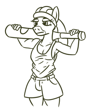 Size: 331x414 | Tagged: anthro, artist:jargon scott, baseball bat, derpibooru import, oc, oc:bina booker, safe, unofficial characters only, zebra