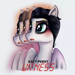 Size: 1500x1500 | Tagged: safe, artist:aldobronyjdc, derpibooru import, ponified, pegasus, pony, album, album cover, alternate cover, digital art, katy perry, looking away, makeup, open mouth, simple background, text, three faces, white background, witness