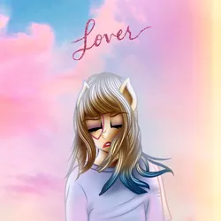Size: 1500x1500 | Tagged: safe, artist:aldobronyjdc, derpibooru import, ponified, earth pony, pony, album, album cover, bangs, blouse, clothes, cloud, colored hair, colorful, digital art, heart, lover, sky, taylor swift