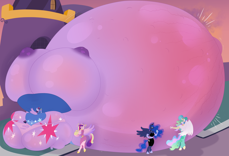 Size: 3000x2040 | Tagged: questionable, artist:necrofeline, derpibooru import, princess cadance, princess celestia, princess luna, twilight sparkle, twilight sparkle (alicorn), alicorn, anthro, unicorn, series:twipreg, belly, belly blush, belly button, big belly, big breasts, breasts, busty twilight sparkle, butt, erect nipples, female, huge belly, huge breasts, huge butt, hyper, hyper belly, hyper pregnancy, impossibly large belly, impossibly large breasts, impossibly large butt, large butt, mare, nipples, nudity, outie belly button, preglight sparkle, pregnant, solo, solo female, stomach noise, stretchmarks, twilight has a big ass