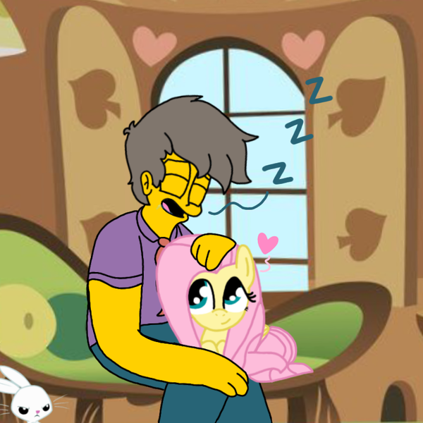 Size: 768x768 | Tagged: safe, artist:haileykitty69, derpibooru import, angel bunny, fluttershy, human, pony, rabbit, animal, crack shipping, crossover, crossover shipping, seymour skinner, shipping, sleepy, the simpsons