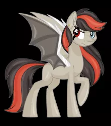 Size: 1600x1809 | Tagged: safe, artist:missmele-madness, derpibooru import, oc, bat pony, pony, black background, female, heterochromia, mare, simple background, solo