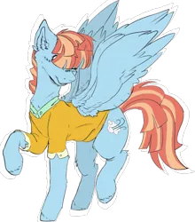 Size: 1040x1180 | Tagged: artist:dashkatortik12222222, artist:millerrachel, clothes, collaboration, cute, derpibooru import, female, hair covering eyes, mare, pegasus, raised hoof, safe, shirt, simple background, smiling, solo, spread wings, transparent background, windybetes, windy whistles, wings