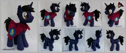 Size: 3136x1324 | Tagged: safe, artist:calusariac, derpibooru import, oc, oc:crystalline wind, pony, unicorn, cape, clothes, irl, male, photo, plushie, solo, stallion