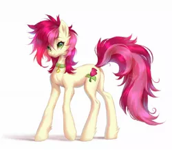 Size: 1942x1682 | Tagged: safe, artist:ladonb kokosa, derpibooru import, roseluck, earth pony, pony, collar, cute, cuteluck, ear fluff, fluffy, pet tag, pony pet, rosepet, simple background, solo, white background