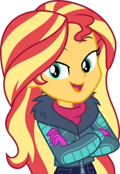 Size: 2040x2950 | Tagged: safe, artist:steyrrdash, derpibooru import, sunset shimmer, human, equestria girls, equestria girls series, holidays unwrapped, spoiler:eqg series (season 2), clothes, cute, female, reaction image, shimmerbetes, simple background, smiling, smiling at you, solo, transparent background, vector, winter outfit