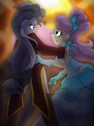 Size: 2100x2800 | Tagged: safe, artist:geraritydevillefort, derpibooru import, fluttershy, rainbow dash, the count of monte rainbow, equestria girls, broadway, clothes, dress, i know those eyes, musical, rainbow dantes, shycedes, the count of monte cristo, this man is dead