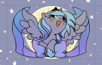 Size: 344x222 | Tagged: alicorn, artist:yukandasama, cute, derpibooru import, female, filly, looking at you, lunabetes, princess luna, safe, smiling, solo, spread wings, wings, woona, younger