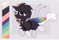 Size: 1856x1284 | Tagged: safe, artist:little-sketches, derpibooru import, oc, oc:kaiyo, original species, suisei pony, chest fluff, closed species, collar, color palette, ear fluff, ear piercing, eye clipping through hair, female, piercing, reference sheet, spiked collar