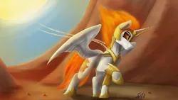 Size: 3840x2160 | Tagged: alicorn, armor, artist:tenebrisnoctus, celestial mechanics, chains, daybreaker, derpibooru import, female, gritted teeth, horn guard (armor), mane of fire, mare, pulling, safe, signature, solo, sun