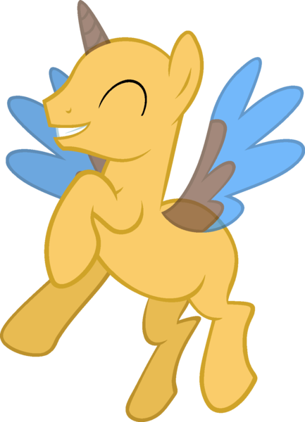 Size: 1153x1597 | Tagged: safe, artist:pegasski, derpibooru import, oc, unofficial characters only, alicorn, pony, twilight's kingdom, alicorn oc, bald, base, eyes closed, flying, grin, horn, male, raised hoof, simple background, smiling, solo, stallion, transparent background, two toned wings, underhoof, wings