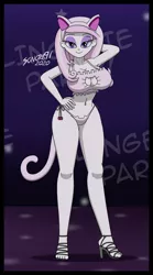 Size: 688x1240 | Tagged: suggestive, artist:sonork91, derpibooru import, fleur-de-lis, equestria girls, bedroom eyes, belly button, big breasts, boob window, bra, breasts, busty fleur-de-lis, cat keyhole bra set, cat lingerie, clothes, female, high heels, legs, lingerie, looking at you, miss fleur is trying to seduce us, sandals, sexy, shoes, smiling, solo, solo female, stupid sexy fleur-de-lis, underwear