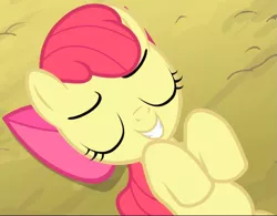 Size: 1057x824 | Tagged: adorabloom, apple bloom, cropped, cute, derpibooru import, laying on ground, safe, screencap, smiling, solo, somepony to watch over me