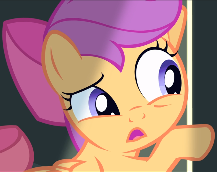 Size: 1182x940 | Tagged: close-up, cropped, derpibooru import, eavesdropping, safe, scootaloo, screencap, solo, somepony to watch over me