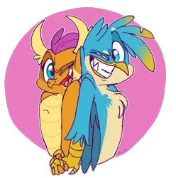 Size: 1648x1661 | Tagged: safe, artist:g-elric, derpibooru import, gallus, smolder, dragon, gryphon, dragoness, female, holding hands, male, shipping, smollus, straight