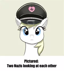 Size: 1705x1905 | Tagged: artist needed, art pack:marenheit 451, bust, caricature, derpibooru import, eye clipping through hair, female, funny, looking at you, mare, /mlp/, nazi, oc, oc:aryanne, safe, source needed, swastika, text, unofficial characters only, useless source url