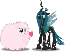 Size: 7089x5707 | Tagged: safe, artist:anime-equestria, derpibooru import, queen chrysalis, oc, oc:fluffle puff, changeling, changeling queen, :p, blushing, cute, eyeshadow, female, fluffy, heart, horn, love, makeup, simple background, smiling, tongue out, transparent background, vector, wings