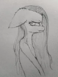 Size: 1560x2080 | Tagged: safe, artist:kamikazelenna, derpibooru import, pinkie pie, anthro, earth pony, pony, female, grumpy, looking back, mare, monochrome, pinkamena diane pie, side view, solo, traditional art