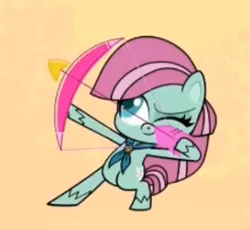 Size: 358x329 | Tagged: archery, bipedal, cropped, derpibooru import, minty, my little pony: pony life, safe, screencap, solo, spoiler:pony life s01e07, the trail less trotten