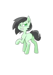 Size: 1000x1414 | Tagged: safe, artist:happy harvey, derpibooru import, edit, oc, oc:anonfilly, unofficial characters only, earth pony, pony, blank flank, chest fluff, colored pupils, drawn on phone, ear fluff, female, filly, looking back, smiling, solo